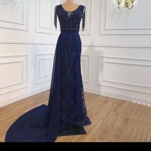 Heavily Beaded, Thick lace navy gown